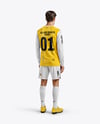 Man Wearing Long Sleeve Soccer Jersey and Shorts Mockup