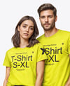 Young Couple Wearing T-shirt and Jeans Mockup