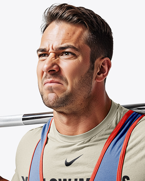 Man Wearing Weightlifting Suit with Barbell Mockup
