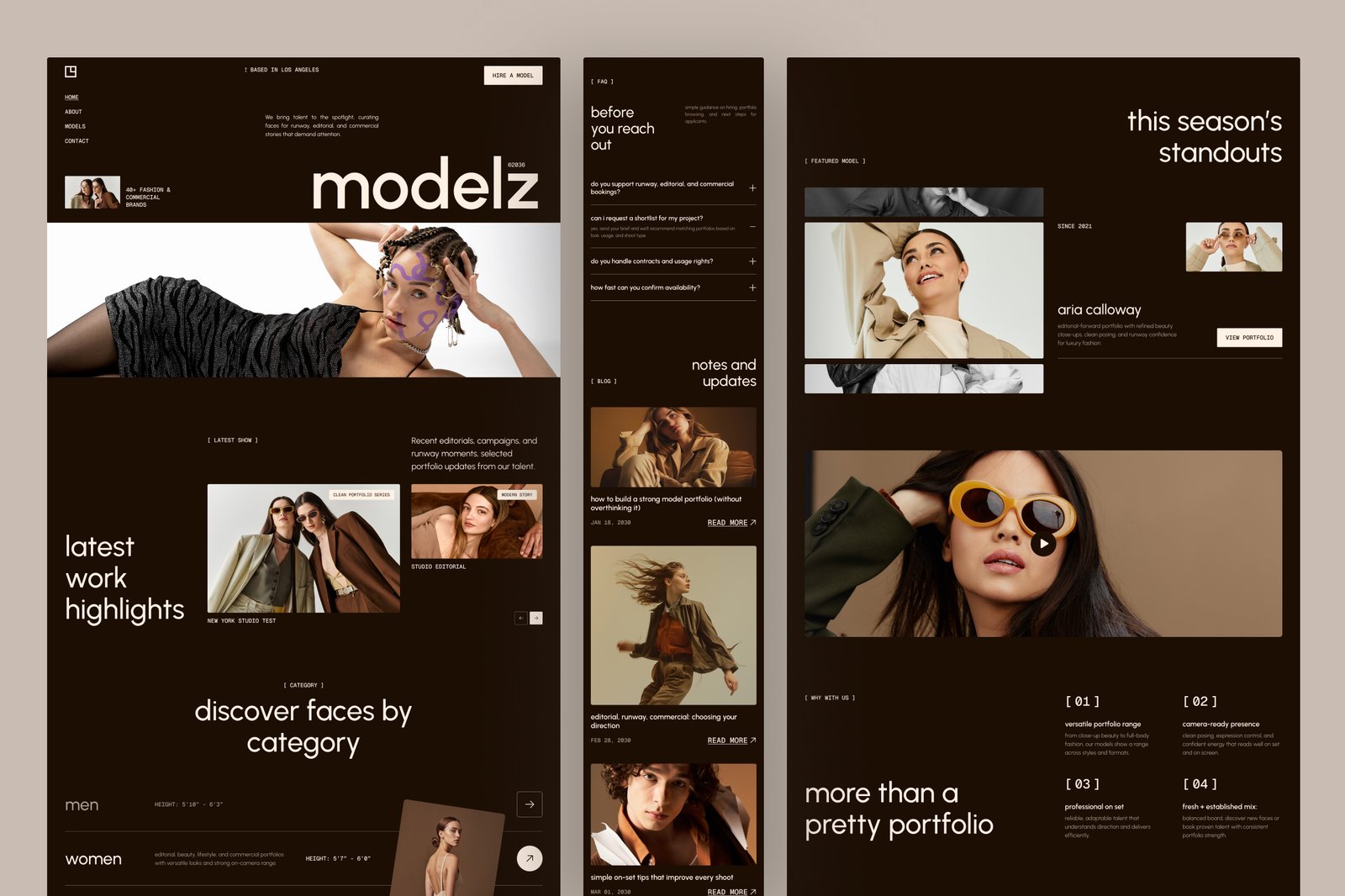 Modelz – Talent &amp; Model Agency Website UI Figma Template