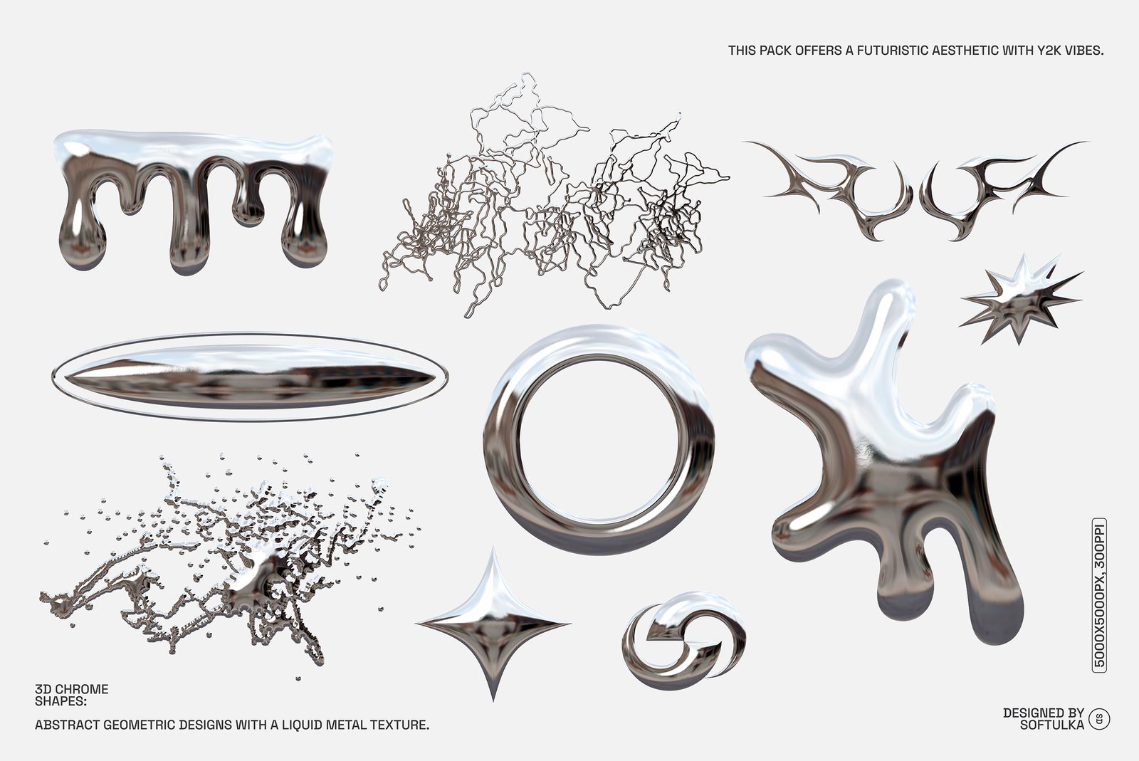 300+ Abstract Chrome Shapes Pack