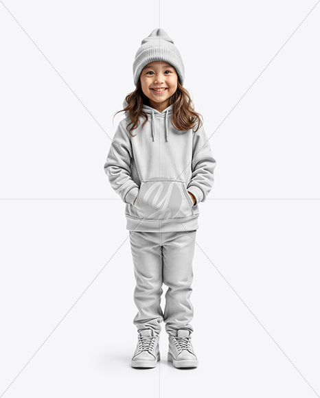 Girl Wearing a Hoodie and Beanie Hat Mockup