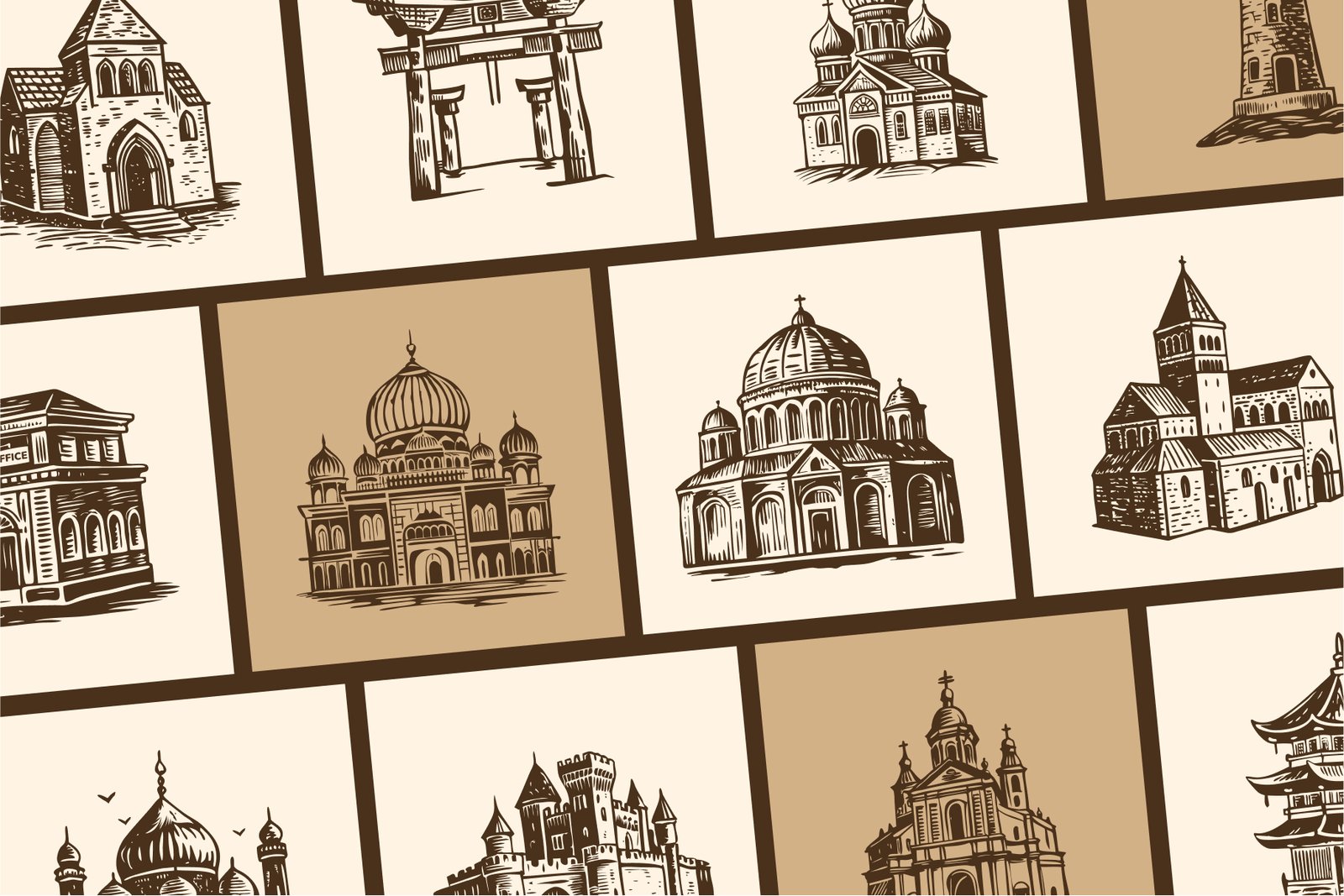 Vintage Building Illustration Set