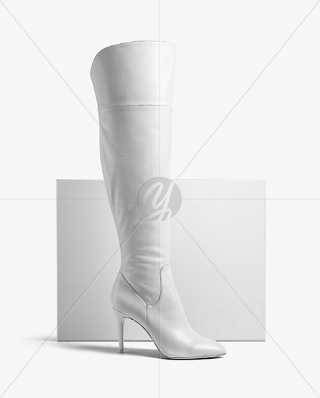Women's Over-The-Knee Boots with Shoe Box Mockup