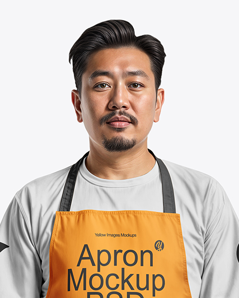 Asian Man Wearing Apron and T-Shirt Mockup