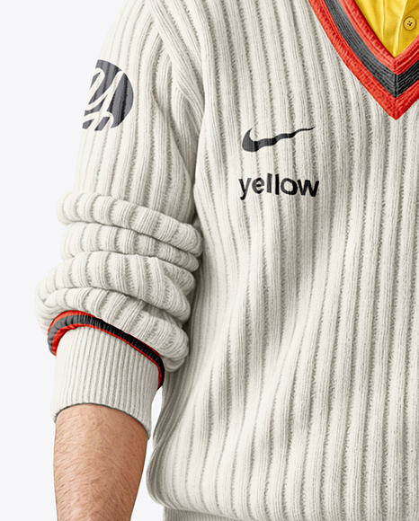 Man Wearing a Full Cricket Kit with Bat Mockup