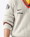 Man Wearing a Full Cricket Kit with Bat Mockup