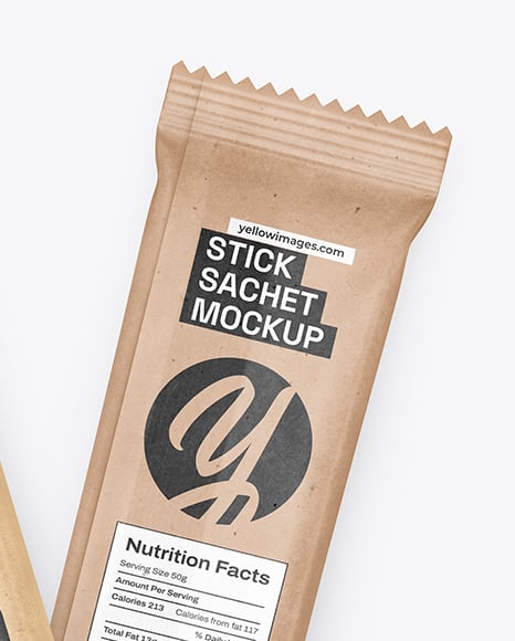 Two Kraft Stick Sachets Mockup
