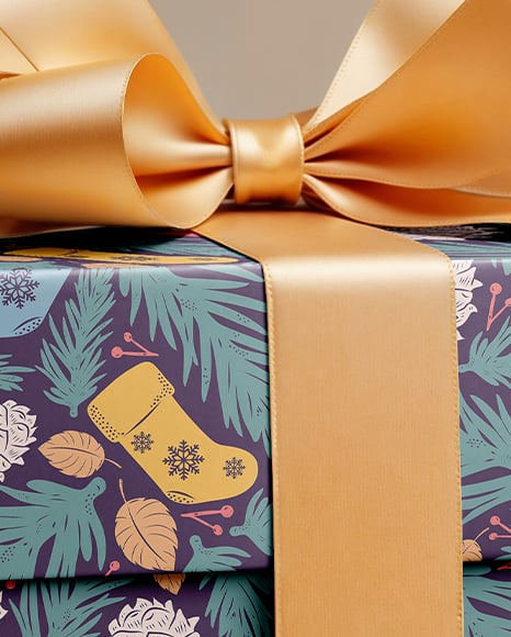 Christmas Present Box with Big Bow Mockup