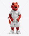 Sports Mascot Red Raptor Wearing a T-Shirt and Shorts Mockup