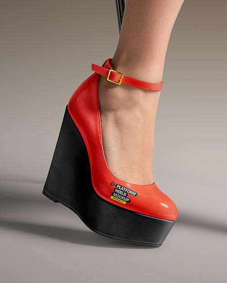 Woman Wearing Dress and Wedge Heels Mockup
