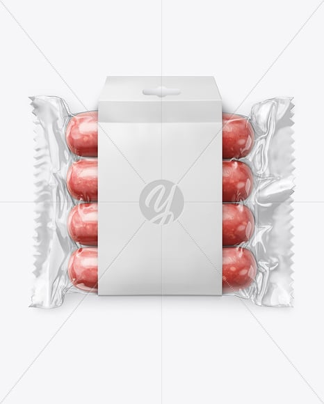 Clear Plastic Flow-Pack with Sausages in Paper Holder Mockup
