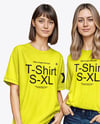 Two Young Women Wearing T-shirts and Jeans Mockup