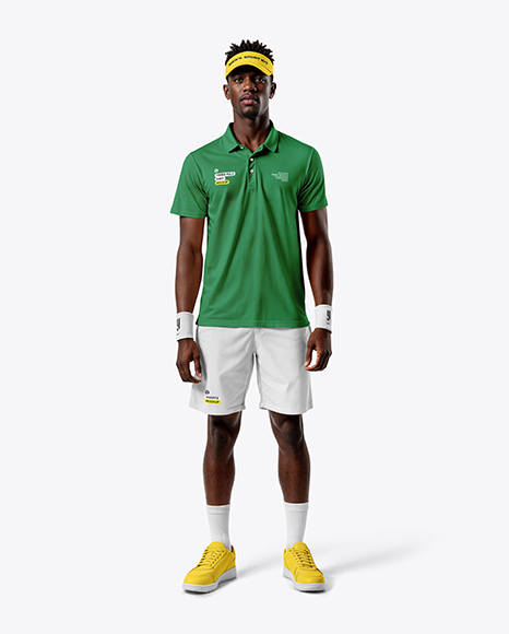Black Man Wearing Full Tennis Kit Mockup - Full+Men+S+Cycling+Kit+Mockup+Front+View+In+Apparel+Mockups+On+Yellow+Images+Object+Mockups