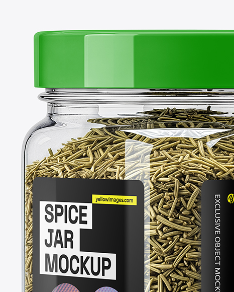 Square Plastic Jar with Rosemary Mockup