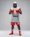Black Man Wearing Boxing Sleeveless Hooded Shirt and Shorts Mockup