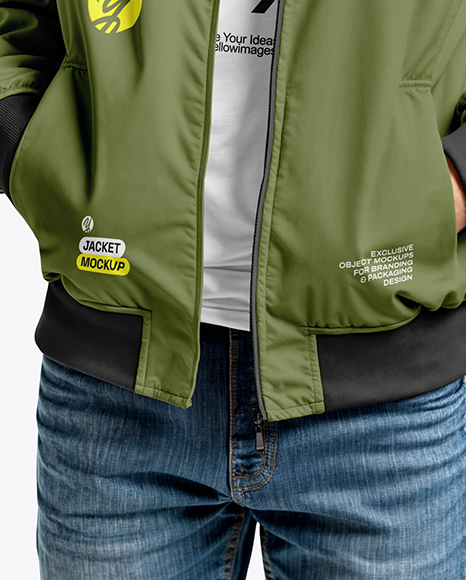 Man in Sunglasses Wearing Bomber Jacket and Jeans Mockup