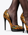 Pair of Stilettos on Woman's Legs with Pantyhose Mockup