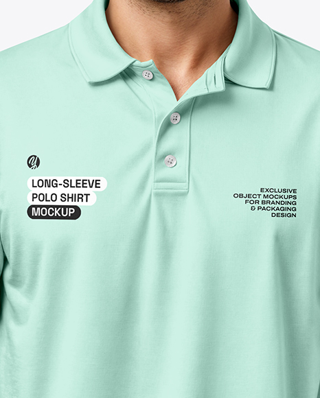 Man Wearing Long-Sleeve Polo Shirt and Jeans Mockup