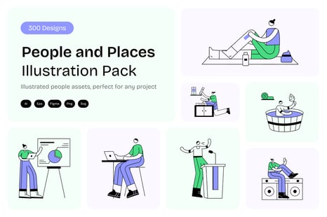 People and Places Illustration Set - Graphics
