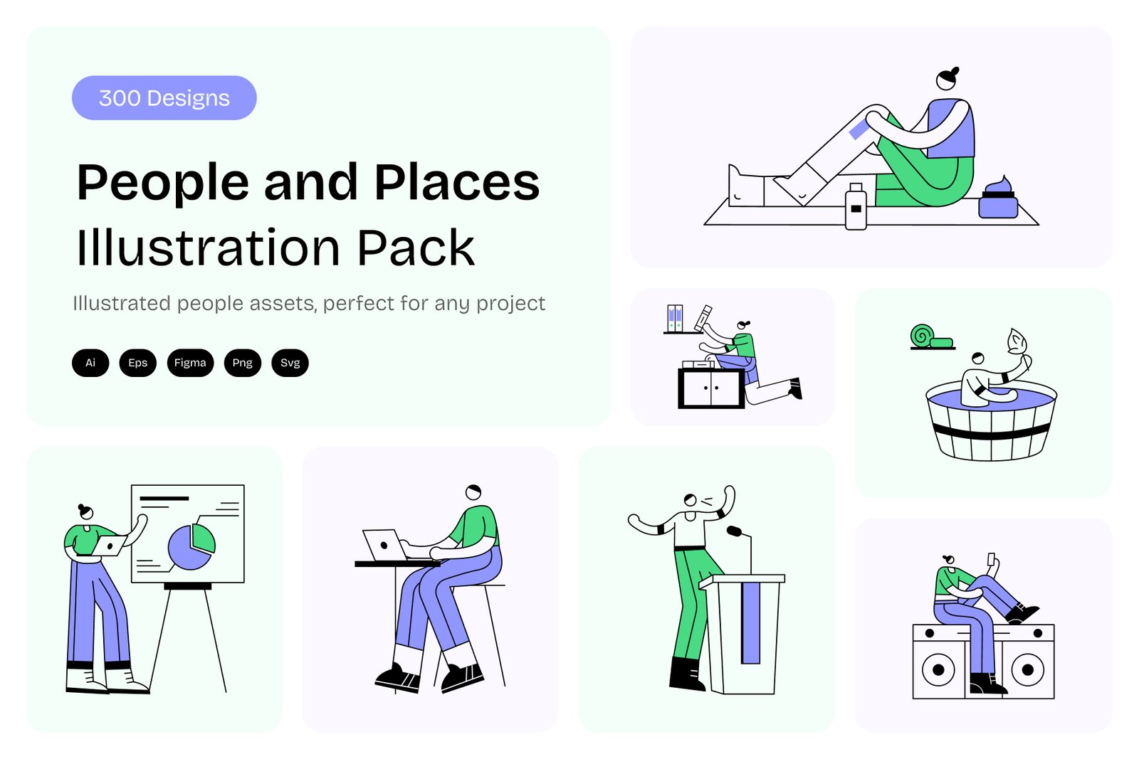 People and Places Illustration Set