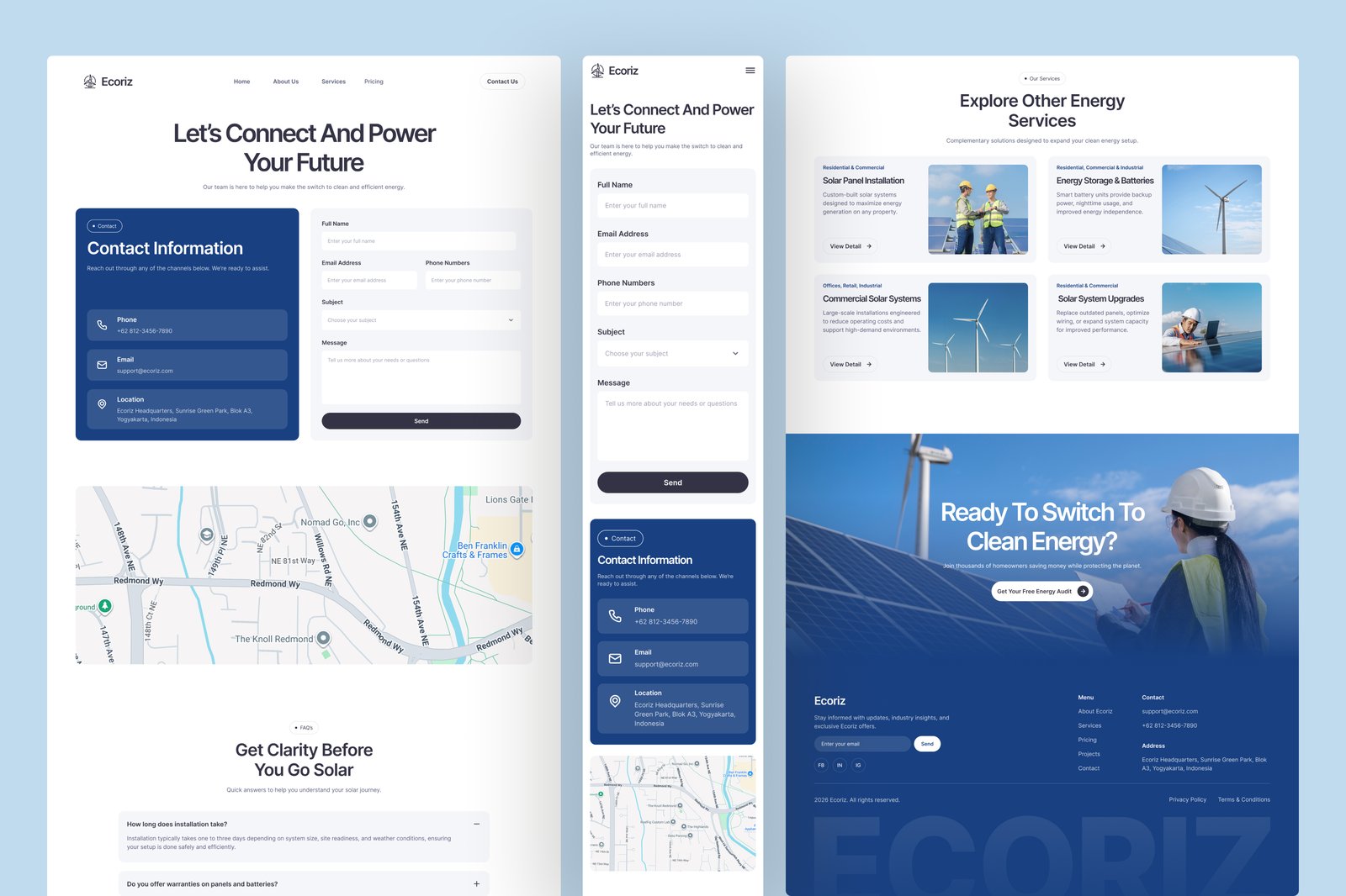 Ecoriz – Solar &amp; Renewable Energy Website UI Figma Template