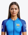 Young Woman Wearing Raglan Cycling Suit Mockup