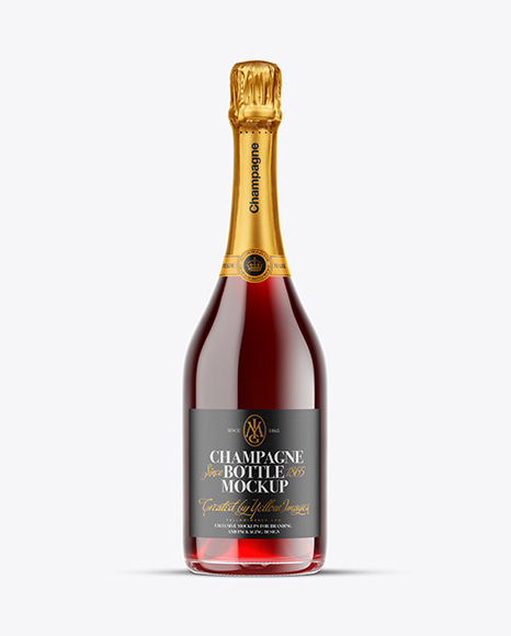 Clear Glass Red Champagne Bottle Mockup