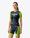 Woman Wearing Cycling Jersey and Bib Shorts Mockup
