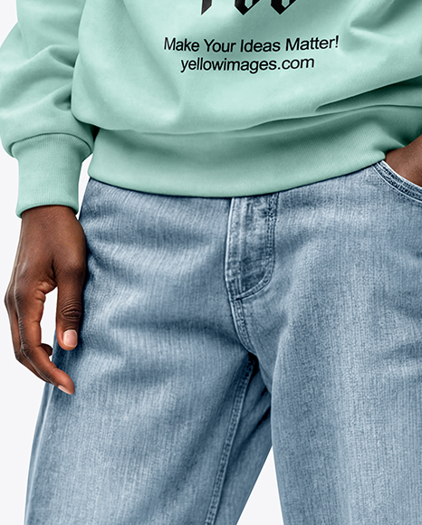 Black Man Wearing an Oversize Sweatshirt and Wide Jeans Mockup