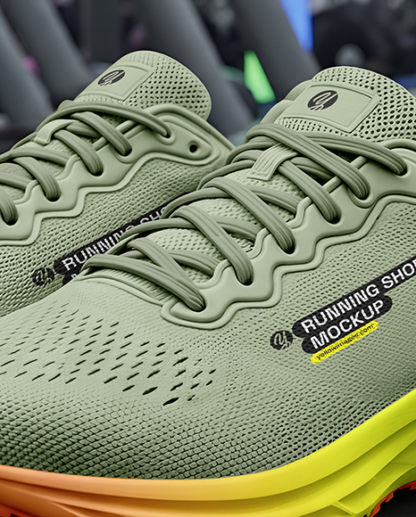 Pair of Running Shoes on Treadmill Mockup