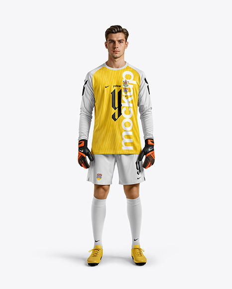 Soccer Goalkeeper Wearing Long Sleeve Jersey and Shorts Mockup - Jersey t shirt mockup