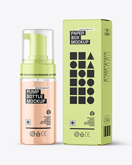 Clear Foam Pump Bottle with Box Mockup - Packaging mockups