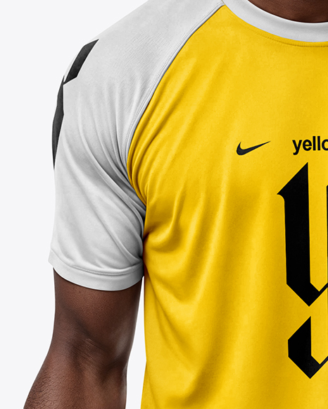 Afro-American Man Wearing Raglan Soccer Jersey and Shorts Mockup