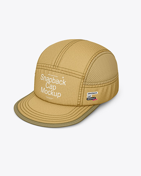 Ripstop Snapback Cap Mockup - Half Side View (High-Angle Shot)