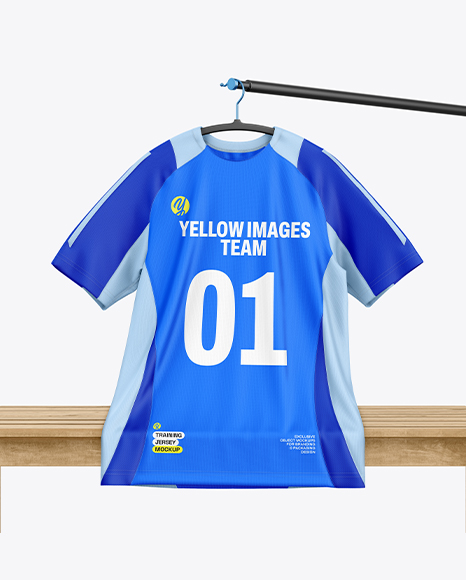 Training Jersey on Hanger Over Wooden Bench Mockup