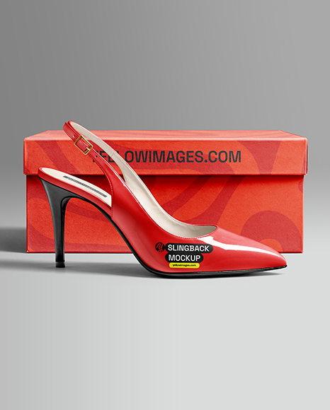 Glossy Slingback with Shoe Box Mockup