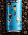 Drink Can on a Stack of Coffee Beans Mockup