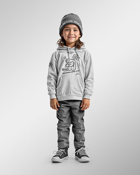 Boy Wearing a Hoodie and Beanie Hat Mockup