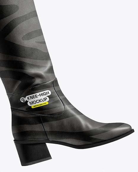 Pair of High-Knee Boots on Women's Legs with Dress Mockup