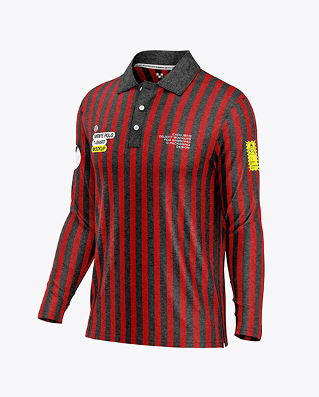 Men's Heather Long Sleeve Polo Shirt Mockup - Half Side View