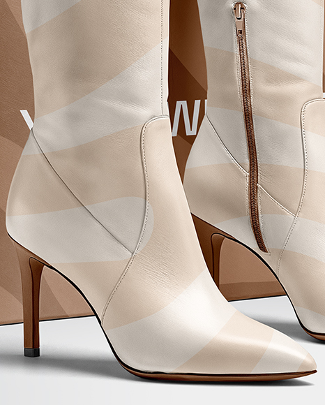 Pair of Over-The-Knee Boots with Shoe Box Mockup