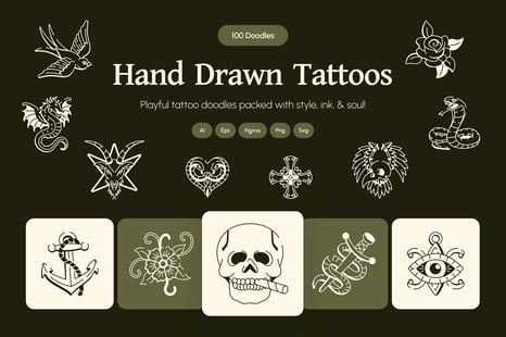 Hand Drawn Tattoos Art Set