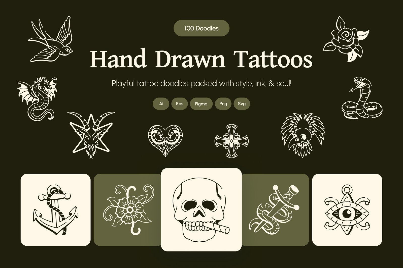 Hand Drawn Tattoos Art Set
