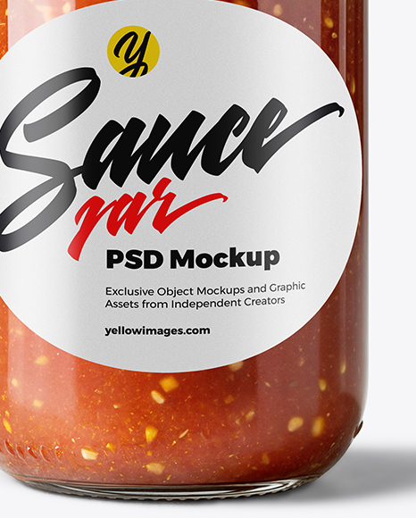 Clear Glass Jar with Salsa Sauce Mockup