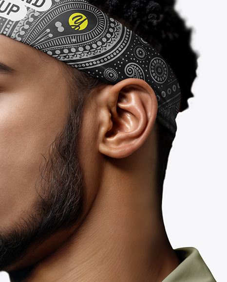 Black Man Wearing a Headband and Shirt Mockup