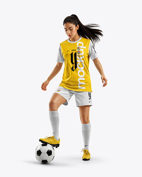 Woman Wearing Soccer Jersey and Shorts Mockup - Collar mockup