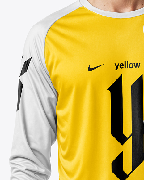 Man Wearing Long Sleeve Raglan Soccer Jersey and Shorts Mockup