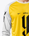 Man Wearing Long Sleeve Raglan Soccer Jersey and Shorts Mockup