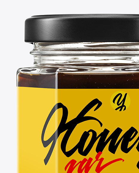 Hexagonal Glass Jar with Buckwheat Honey Mockup